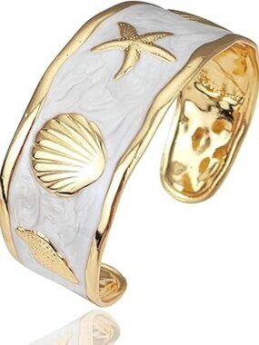 Tropical Chunky Bracelet White with Seashells Cruise Beach Vacation Cuban